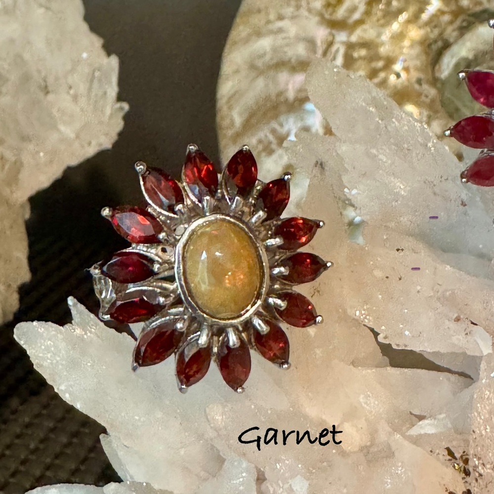 Opal And Garnet Or Ruby Sunburst Ring - image 4